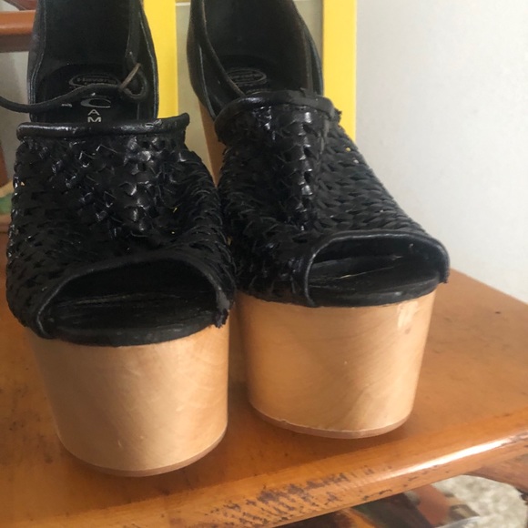 SOLD Retro Platform Wood Heel Peep Toe - Picture 2 of 8